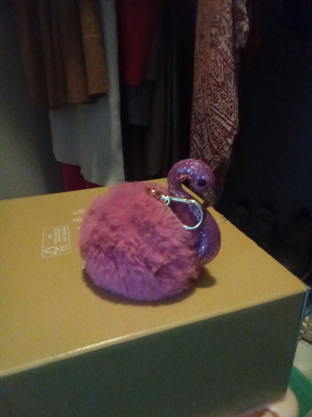 Bath & Body Works Pink Flamingo Pom PocketBac Holder Fuzzy Keychain